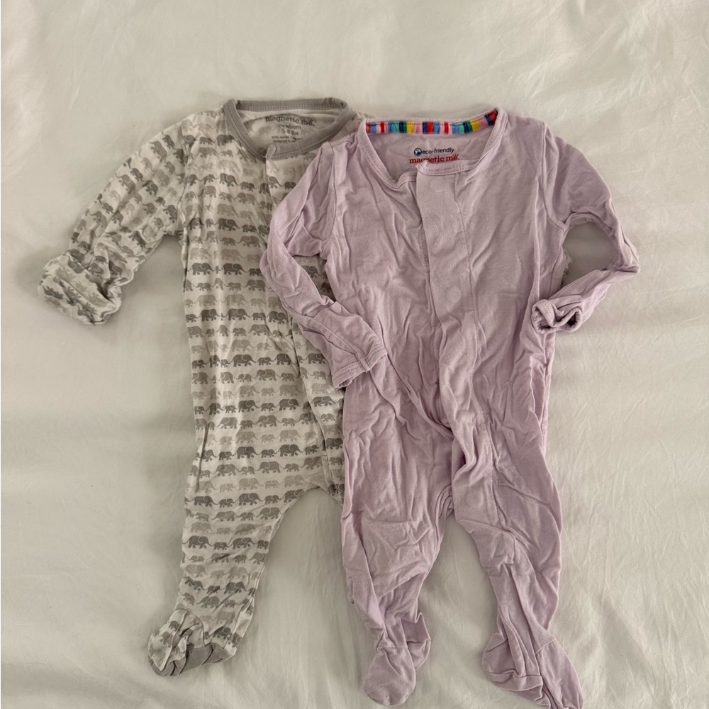 Magnetic Me - Gray Elephant & Lilac Footed Newborn Footie Pajamas